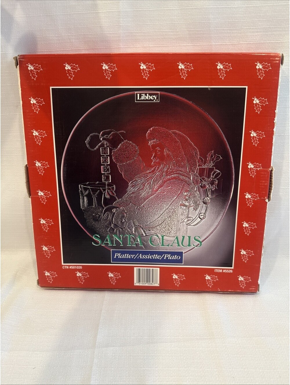 LIBBEY Santa Claus Serving Platter NOEL Clear Glass Etched 13" Original Box 5526